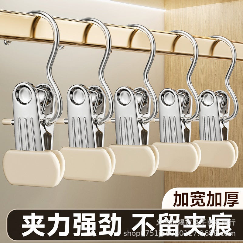 Trouser Clip Household Traceless Strong Stainless Steel Multifunctional Clothes Clip With Hook Clothes Clip Single Wide Mouth Clip - Image 2